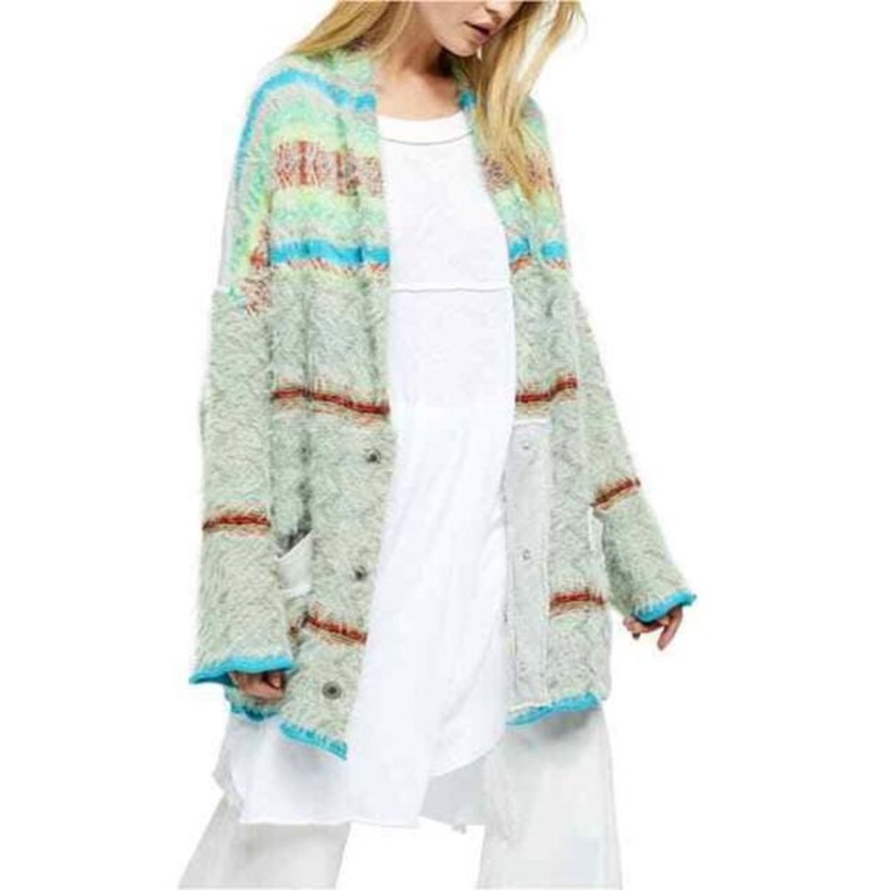 Free People Fair Weather fuzzy striped cardigan - Picture 4 of 9
